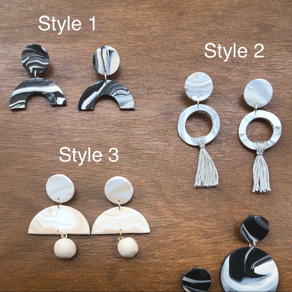 Handmade marbled polymer clay statement earrings